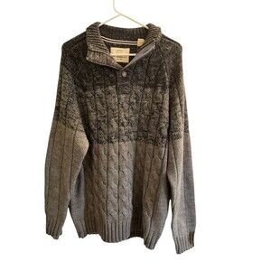 Weatherproof Vintage Men's Cable Knit Shawl Collar Sweater Gray Button Accent Xl
